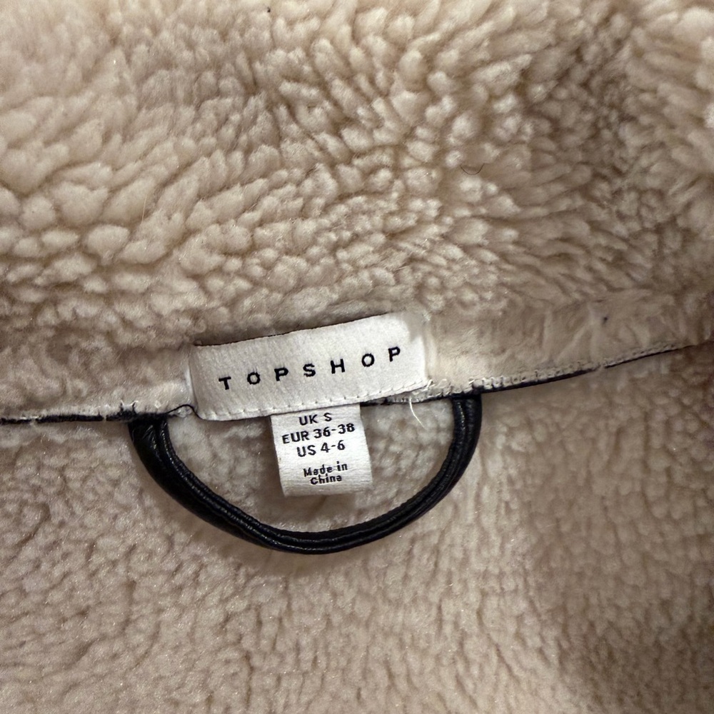 Topshop faux leather shearling aviator biker jacket in black - Picture 10 of 11